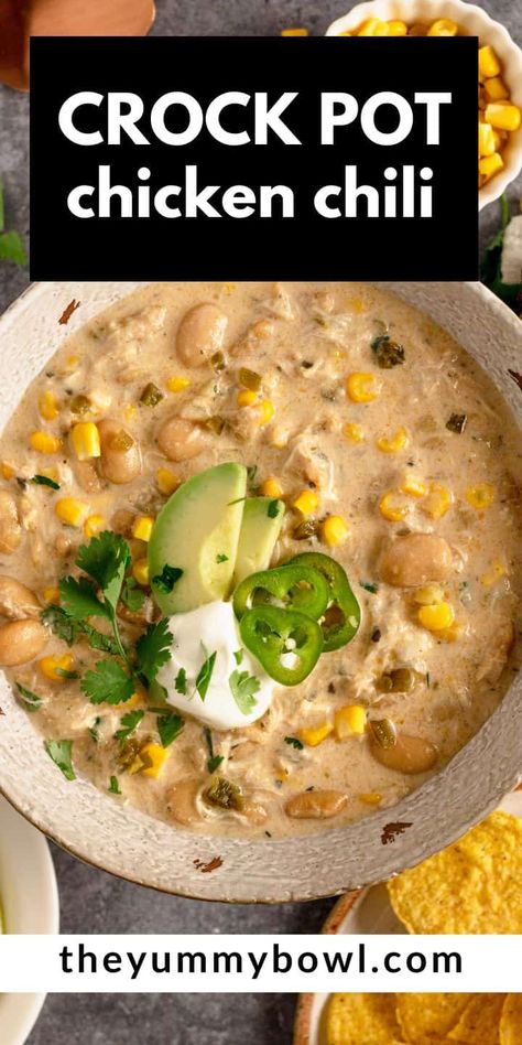 It is an easy and healthy version of crock pot chicken chili with cream cheese. Perfect for 4 servings and any leftovers can be refrigerated, it tastes better on the next day too! Chicken Chili With Cream Cheese, Chili With Cream Cheese, Crock Pot Chicken Chili, White Bean Chicken Chili Recipe, Chicken Chili Crockpot, White Bean Chicken Chili, Slow Cooker Chicken Chili, Slow Cooker Ribs, Slow Cooker Roast