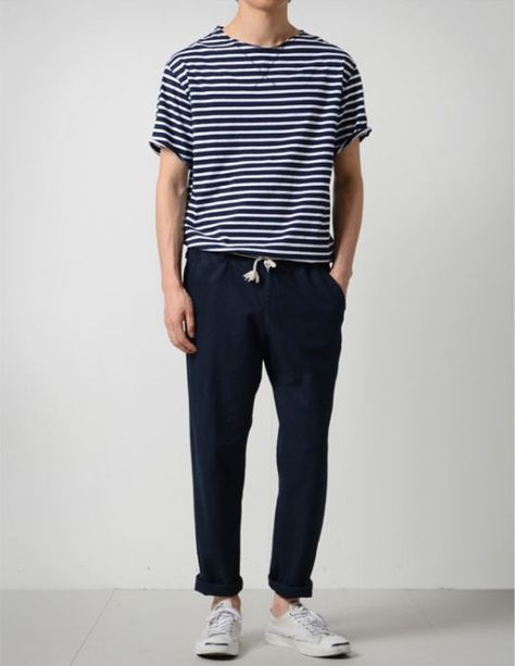 Striped Shirt Outfit Men, Striped Shirt Outfit, Korean Men Fashion, Minimalist Moda, Shirt Outfit Men, Minimalist Fashion Men, Navy Chinos, Mens Casual Outfits Summer, Mens Casual Dress Outfits