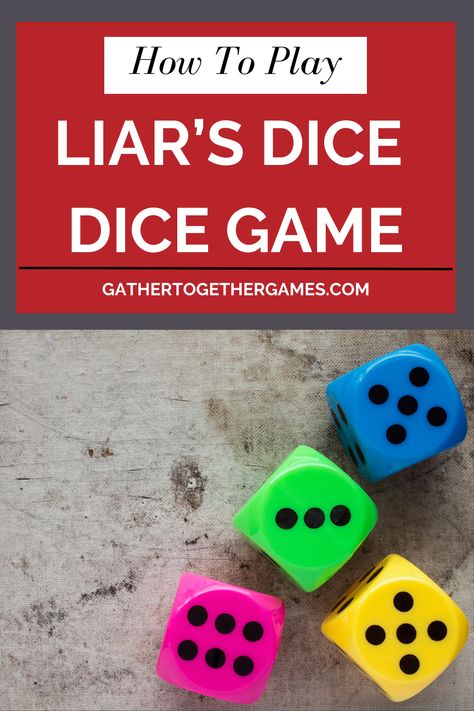 Dive into our ultimate guide on Liar’s Dice, the thrilling game of deception and strategy! 

Learn the rules and master the art of bluffing with our step-by-step blog post. 

Perfect for game nights with friends and family, this guide will elevate your Liar’s Dice skills and ensure endless fun.

#LiarsDice #DiceGames #GameNightFun #PartyGames Dice Breakers Game, Dice Games For Adults, You Liar, Nights With Friends, Tiles Game, Gather Together, Game Nights, Game Dice, Dice Games