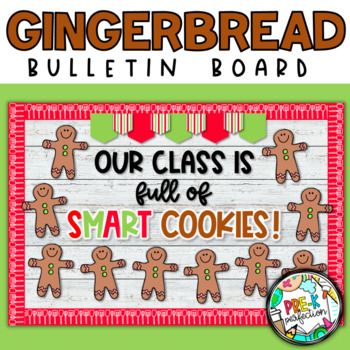 This gingerbread bulletin board is the perfect way to decorate your class this Christmas! Get your classroom ready for the holiday season with this cute and easy smart cookies bulletin board! Your students will love seeing their names on these adorable gingerbread men. You are sure to have the cu... Gingerbread Theme Bulletin Board, Holiday Classroom Bulletin Boards, Happy Holiday Bulletin Boards, Gingerbread Themed Classroom Door, Classroom Holiday Decorations, Christmas Bullentin Board Ideas, Winter White Board Ideas, Preschool Christmas Bulletin Board Ideas, Easy Christmas Bulletin Boards