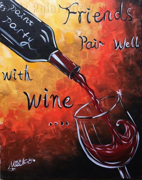 Wine Canvas Painting, Wings Painting, Wine And Paint Night, Angel Wings Painting, Cute Easy Paintings, Canvas Inspiration, Painting Parties, Autumn Wine, Clock Painting