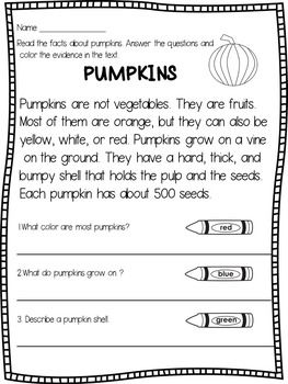 Pumpkins - Close ReadingsThis product contains two close reading texts about… Preschool Hat, Reading Comprehension Posters, Halloween Reading Comprehension, Pumpkin Reading, Thanksgiving Worksheets, English Teaching Materials, First Grade Science, Fall Reading, True False