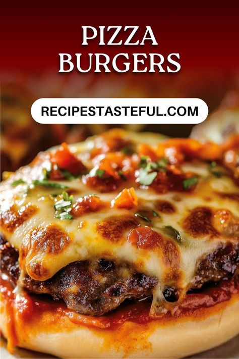 A delicious mashup of two favorites, these pizza burgers combine juicy grilled beef patties with pizza sauce, melty mozzarella cheese, and savory pepperoni on toasted buns. Perfect for a quick weeknight dinner or a fun weekend treat! Pizza Burgers Ground Beef, Pizza Burger Recipe, Pizza Burgers Recipe, Pizza Buns, Burgers And Shakes, Pizza Burger, Recipe For 2, Beef Patties, Mushroom Pizza