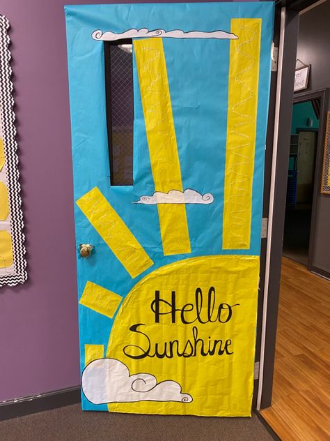 Sunshine, door decor, classroom door Classroom Door Decorations Welcome Back To School, Daisy Classroom Door, Sunshine Door Classroom, Sun Door Decorations Classroom, Sunshine Classroom Door Ideas, Sunshine Door Decorations Classroom, End Of Year Classroom Door Ideas, Sun Classroom Door, Summer Classroom Door Decorations