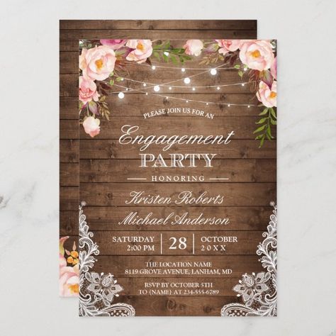 Rustic Floral Lace String Lights Engagement Party Invitation I Do Bbq Engagement Party, Engagement Party Bbq, Engagement Party Rustic, Bbq Engagement Party, Floral Birthday Party Invitations, Engagement Party Planning, Rustic Baby Shower Invitations, Floral Birthday Party, I Do Bbq