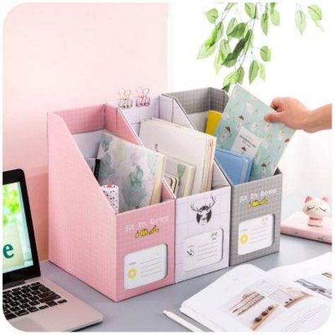 40 Paper Craft Ideas For Office desk - Bored Art Craft For Study Table, Diy Book Holder, Bilik Tidur Perempuan, Diy Para A Casa, Desk Organization Diy, File Organizer, Board Storage, File Holder, Study Room Decor