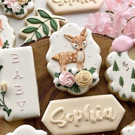 A Pretty Celebration on Instagram: "Repost @mayaandcocookies: Sweet woodland cookies for a baby shower. #cookies #cookieart #woodlandcookies #galletasdecoradas #galletitas #animalesdelbosque #babyshowercookies #woodlandbabyshower" Baby Shower Woodland Theme Girl, Woodland Girl Baby Shower Theme, Bambi Cookies, Woodland Baby Shower Theme Girl, Woodland Baby Shower Cookies, Woodland Cookies, Woodland Baby Shower Theme, Woodland Baby Shower Food, Girl Woodland Baby Shower