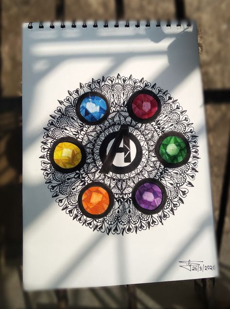 Infinity Stones Drawing, Avengers Mandala, Avengers Infinity Stones, Mandala Project, Marvel Pics, Mandala Ideas, Infinity Stones, Easy Mandala, Disney Drawings Sketches