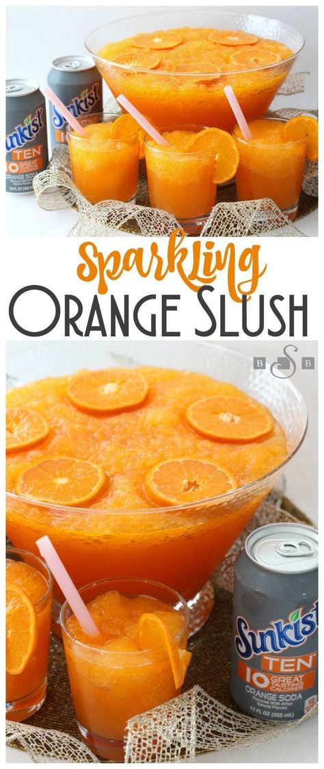 Sparkling Orange Slush - Butter With A Side of Bread Christmas Slush Recipes, Orange Slushie Recipe, Whisky Slush Recipe, Whiskey Slush Recipe Slushies, Vodka Slush Recipe Frozen, Frozen Peach Lemonade Slush, Slushy Alcohol Drinks Vodka Slush Recipes, Slush Recipes, Party Punch Recipes