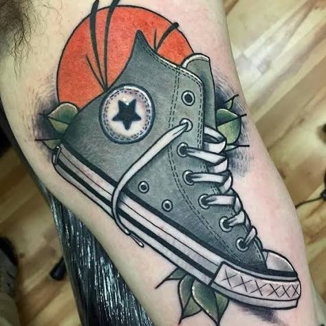 Chuck Taylor Tattoo, Converse Tattoo, Taylor Tattoo, Converse Drawing, All Star Converse, Japanese Watercolor, Star Converse, Tattoo Now, All Stars Converse