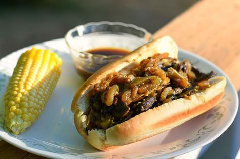 For all you sandwich lovers out there, these Vegan Portabella French Dip Sandwiches are IT! Mushrooms, caramelized onions, and a tangy Au Jus for Dipping! Vegan French Dip, Aus Jus, Wfpbno Recipes, Vegan Portobello, China Study, French Dip Sandwiches, Dip Sandwiches, Vegan French, Bbq Sandwich