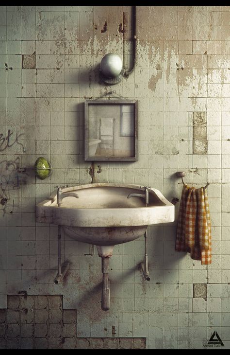 Toilet Day, Rpg Map, Matte Painting, Bathroom Art, Environment Concept Art, Environmental Art, Art Portfolio, Abandoned Places, Stop Motion