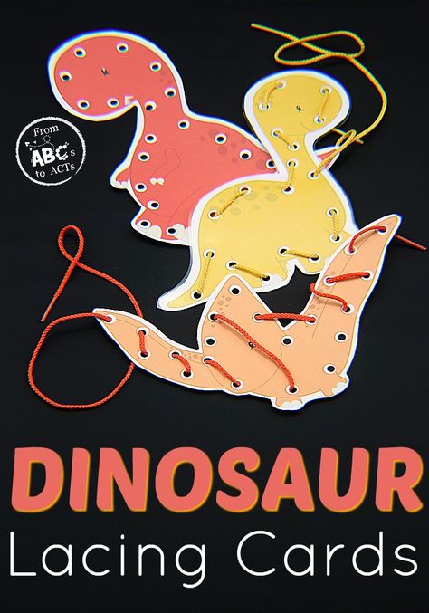 Dinosaur Week, Dinosaur Ideas, Dinosaur Lesson, Dinosaur Theme Preschool, Dinosaur Activities Preschool, Dinosaurs Preschool, Lacing Cards, Preschool Fine Motor, Dinosaur Activities