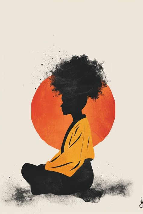 💎🎨Charming Illustrations with Midjourney Prompts: Follow the Link in my Bio🎉🔗 Afro Woman Painting, Black Joy Aesthetic, Black Illustration Art, Black Art Painting Abstract, Afro Painting, A Person Sitting, African Portraits Art, Black Arts Movement, Chimamanda Ngozi Adichie