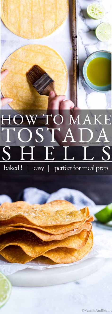 Making homemade tostada shells couldn't be easier. In this tostada shell recipe, we're baking large and small tostada shells. Make em' ahead for easy meal prep, they have a long shelf life and are super crispy! This recipe is vegetarian, vegan and easily gluten free. Tostadas Shells, Air Fryer Tostada Shells, Air Fry Tostada Shells, How To Make Tostada Shells, Baked Tostada Shells, Diy Tostada Shells, Homemade Tostada Shells, Tostada Shells, Baked Tostadas