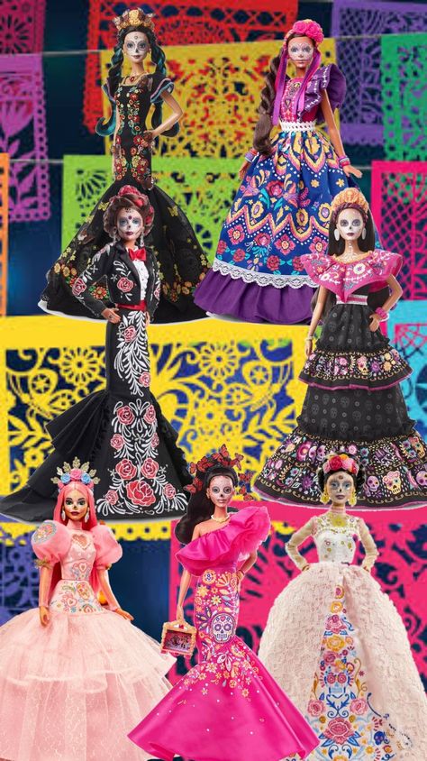 Barbie día de muertos Barbie Catrina, Mexican Barbie, Spanish Barbie, Barbie Girl Doll, Halloween Witch Dolls, Mexican Doll, Barbie Drawing, Barbie Collector Dolls, Barbie Costume