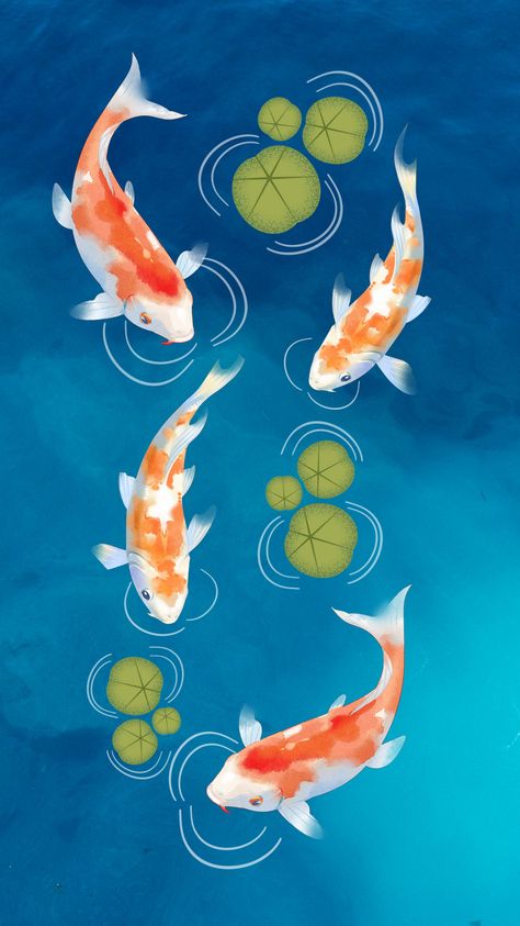 Koi Fish Wallpaper, Marine Wallpaper, Pond Drawing, Goldfish Art, Fish Background, Koi Fish Drawing, Asian Cards, Fish Icon, Japanese Fish