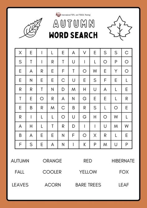 Autumn Word Search, Autumn Words, Abc Order Worksheet, Spring Word Search, Fun Word Search, Snowman Writing, Spring Vocabulary, Teach English Online, Summer Worksheets