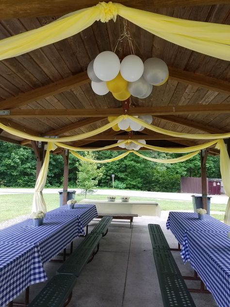 Pavillion Party, Park Party Decorations, Pavilion Party, Pavilion Decor, Party At Park, Picnic Shelter, Outdoor Pavillion, Thanksgiving Decorations Outdoor, Birthday Party At Park