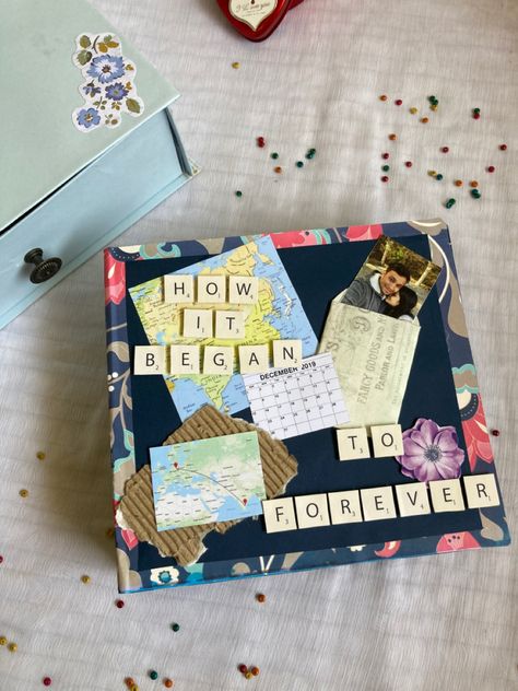 How it began to forever scrapbook a hanmade gift scrabbook for specialevent How It All Began Scrapbook, Polaroid Scrapbook, Scrapbook For Best Friend, Friends Scrapbook Ideas, 2023 Scrapbook, Scrapbook Aesthetic, Friends Scrapbook, Couples Journal, Scrapbook Themes