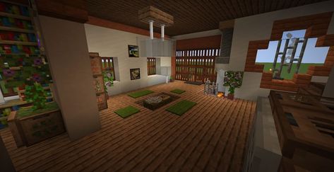 Minecraft Japanese inspired modern house - living room / dining room. Japanese Room Minecraft, Japanese Interior Design Minecraft, Minecraft Japanese Interior, Small Halls, Minecraft Living Room Ideas, Modern House Living Room, Japanese House Interior, Furniture Minecraft, Japanese Dining Room