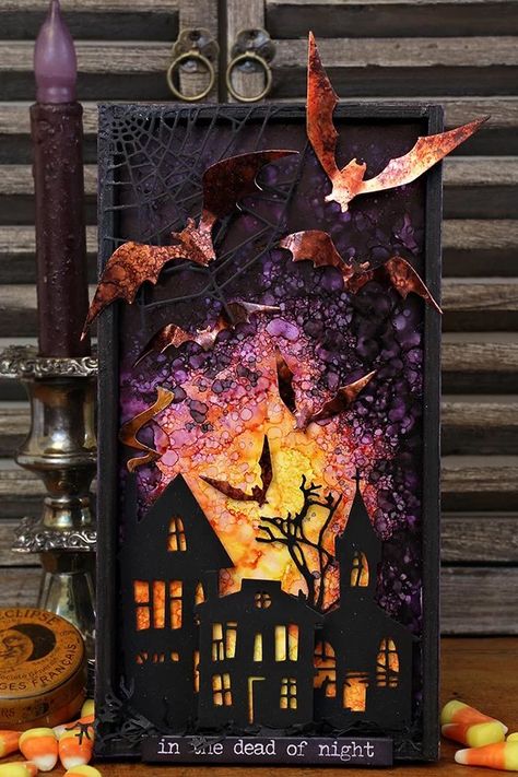 Mixed Media Halloween, Fall Wallpaper Home, Tim Holtz Mixed Media, Halloween Shadow Box, Halloween Paper Crafts, Halloween Memes, Carte Halloween, Tim Holtz Cards, Halloween Cards Handmade