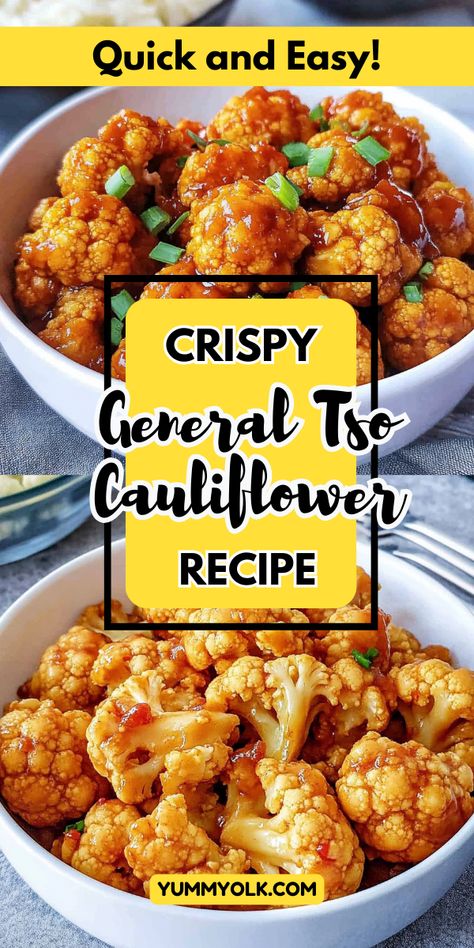 Craving takeout? This General Tso Cauliflower is the perfect healthy alternative! Crispy, flavorful, and coated in a sweet and tangy sauce, it’s an easy 30-minute recipe that’s sure to impress. Perfect for weeknights or meal prep! #EasyRecipes #HealthyAsianFood #GeneralTsoCauliflower General Tso Cauliflower, General Tso's Cauliflower, Cauliflower Dip, Hearty Soups And Stews, Healthy Asian Recipes, General Tso, Cheesy Casserole, Baked Cauliflower, Fun Easy Recipes