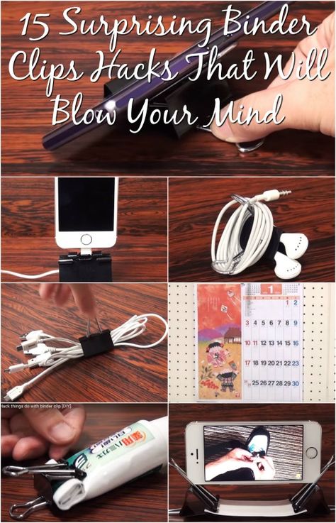 15 Surprising Binder Clips Hacks That Will Blow Your Mind {Video}                                                                                                                                                                                 More Binder Clips Ideas, Binder Clip Hacks, Diy Office Organization, Office Organization Tips, Diy Binder, Organizing Hacks, Binder Clips, Diy Office, Kitchen Hacks Organization