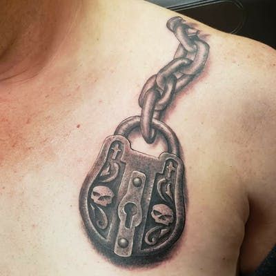 Tattoo uploaded by Mike Somers | Custom Lock (Black and Gray realism) | 866289 | Tattoodo Lock Tattoo For Men, Lock Tattoo, Locket Tattoos, Chain Tattoo, Tattoo For Son, Book Tattoo, Cover Up Tattoos, Friend Tattoos, Broken Chain