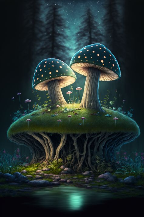 Mushroom Island, Realistic Mushroom, Iphone Wallpaper King, Surreal Digital Art, Fungi Illustration, Colorful Mushrooms, Hipster Drawings, Fungi Art, Cool Galaxy Wallpapers