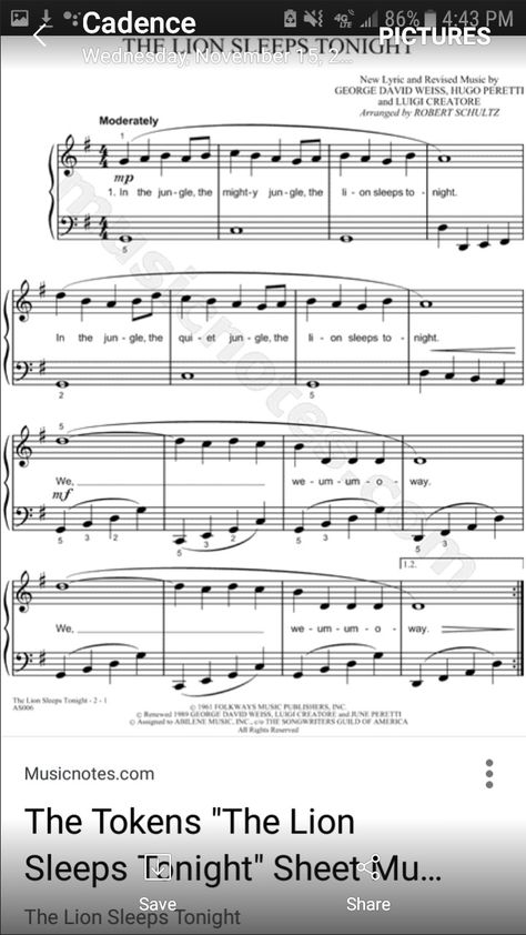 Musicas The Lion Sleeps Tonight Sheet Music, Lion Sleeps Tonight, Keyboard Music, Mini Journals, Clarinet Music, The Lion Sleeps Tonight, Music Ideas, Lyrics And Chords, Piano Songs