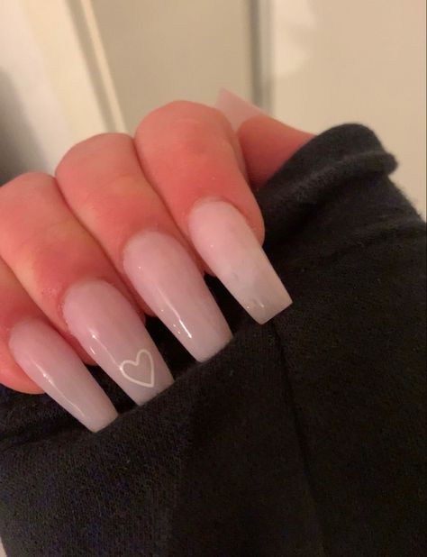 Pink Nails With A Heart, Nails With A Heart, Pretty Pink Nails, Light Pink Acrylic Nails, Coffin Nails Ombre, Nail Colours, Pink Acrylics, Pink Acrylic Nails, Heart Nails