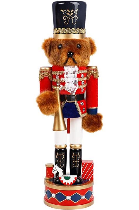 German Christmas Decorations, Nutcracker Characters, Table Fireplace, Nutcracker Figures, Nutcracker Christmas Decorations, Wooden Nutcracker, Fireplace Shelves, Christmas Card Art, Brown Teddy Bear