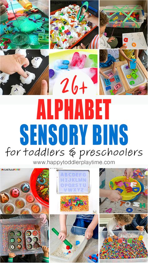 Sensory Letter Activities For Preschool, Sensory Bin Literacy, Sensory Table Letter Activities, A Year Of Sensory Bins, Letter Of The Week Sensory Bins, Letter Sensory Bags, Vpk Letter Activities, Letter A Centers For Preschool, Sensory Alphabet Letters