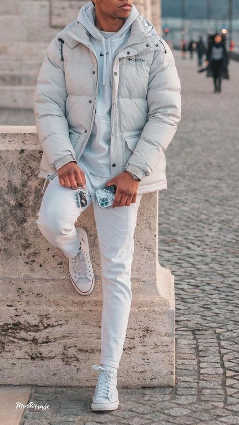 White Jacket Outfit Winter Men, White Puffer Jacket Outfit Men, Buffer Jacket Outfit, Beige Outfit Men, Red Outfit Men, White Puffer Jacket Outfit, Buffer Jacket, Black Puffer Jacket Outfit, Mens Fashion Guide