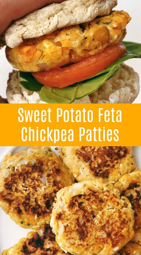 Chickpea And Sweet Potato Patties, Sweet Potato Patty, Potatoes Patties, Sweet Potato Feta, Vegetarian Patties, Chickpea And Sweet Potato, Quinoa Puffs, Sweet Potato Burger, Chickpea Sweet Potato