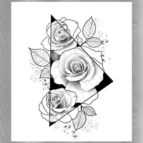 Rose And Geometric Tattoo Design, Geometric Tattoo Stencil, Geometric Rose Tattoo, Art Handouts, Tattoos To Cover Scars, Ghost Tattoo, Geometric Rose, Flower Tattoo Sleeve, Flower Art Drawing