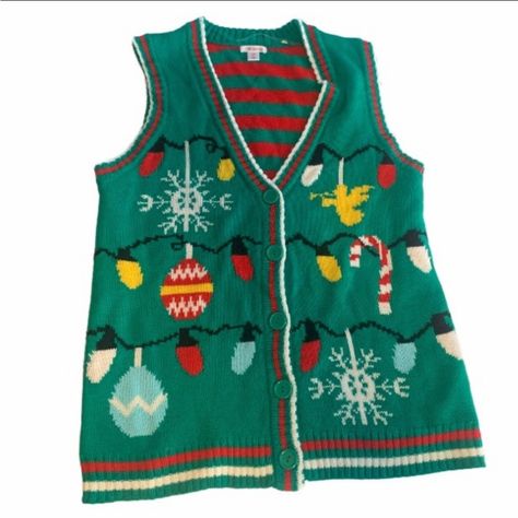 Xhilaration Christmas Sweater Vest New With Tags Size Small Black Open Knit Cardigan, Green Christmas Lights, Wrap Front Sweater, Fur Sweatshirt, Ugly Christmas Sweater Vest, Plum Sweater, Tweed Sweater, Brown Sweater Dress, Christmas Vest