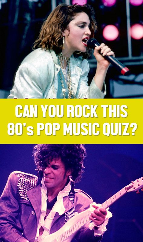 If you spent your teenage years sporting parachute pants and flipped-up collars, then chances are you may be familiar with some (or all) of the music featured here in our 15-question pop music trivia quiz. While we certainly can’t cover a whole decade in one sitting, you’ll find yourself transported back to a time when Prince and Madonna became household names. So, straighten out those shoulder pads, grab your Walkman, and let’s take a trip down memory lane… Prince And Madonna, Music Trivia Questions, 80s Pop Music, Music Quiz, History Quiz, Music Trivia, 80s Pop, Trivia Quizzes, Pop Quiz