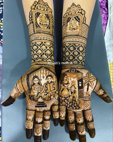 Mehndi by @khyatismehndi House Warming Mehendi Designs, Housewarming Mehndi Design, Vastu Pooja Mehndi Design, Vastu Pujan Mahendi, Vat Purnima Mehndi Designs, Karvachouth Mehandi Designs, Gruh Pravesh Mehandi Design, Mehendi Designs For Chhath Puja, Marwari Mehndi Design