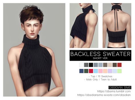 Backless Sweater (Shorten ver.)┊ New mesh | OBSIDIAN SIMS on Patreon Sims 4 Men Clothing, Sims 4 Male Clothes, Backless Sweater, Sims 4 Anime, Pelo Sims, The Sims 4 Packs, Sims 4 Game Mods, Sims 4 Cc Skin, Sims 4 Gameplay