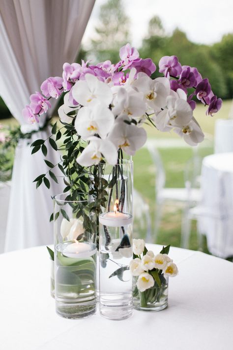 Purple Orchid Centerpieces Wedding, Orchid Wedding Decor, March Wedding Flowers, Orchids Arrangements, Orchid Wedding Theme, Orchid Centerpieces Wedding, Orchid Wedding Invitations, Centrepiece Ideas, Purple Wedding Centerpieces