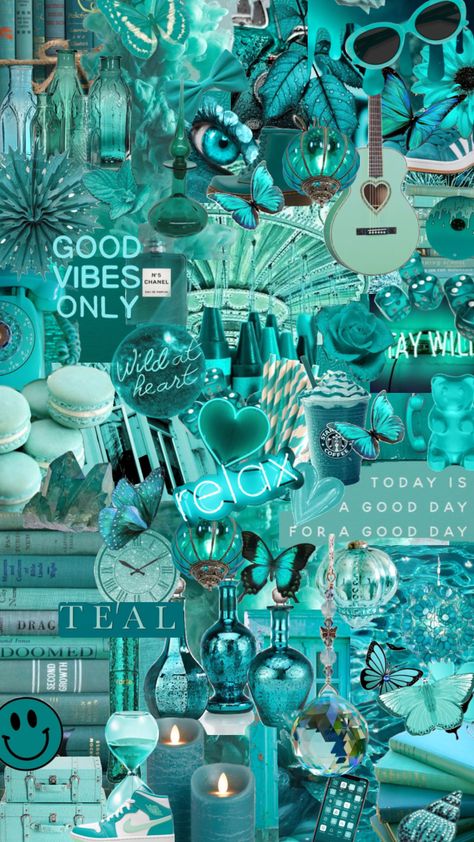 #teal #fyp #aqua #wallpaper #collage Aqua Wallpaper, Coffee Today, Wallpaper Collage, Wild Hearts, Manners, Good Vibes, New Day, Good Day, Collage