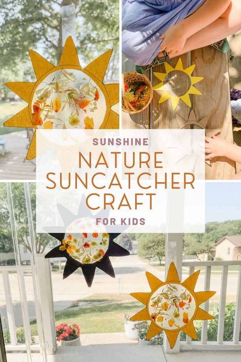 Easy Homeschool Crafts, Nature Suncatcher Craft, Beltane Crafts For Kids, Spring Equinox Crafts For Kids, Kids Sun Catcher Craft, Nature Club Activities For Kids, Easy Nature Crafts For Kids, Summer Solstice Crafts For Kids, Kids Crafts Spring