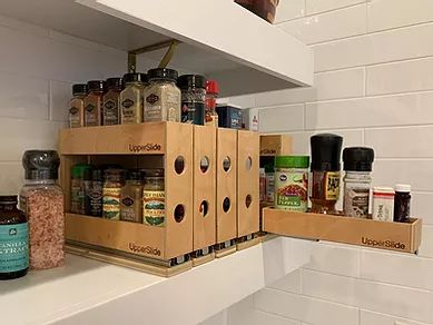 Cabinet Caddies | main Diy Pull Out Cabinet, Cabinet Pullouts, Kitchen Cupboard Ideas, Pull Out Cabinet Drawers, Drawer Spice Rack, Kitchen Spice Storage, Pull Out Spice Rack, Cupboard Organization, Accessible House