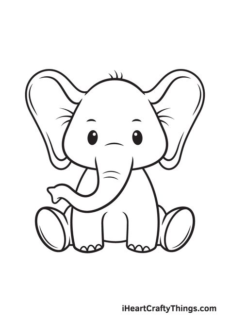 How to Draw an Elephant — Step by Step Guide Elephant Drawing For Kids, Elephants For Kids, Drawing Elephant, Cute Elephant Cartoon, Baby Elephant Drawing, Elephant Coloring, Elephant Clip Art, Maluchy Montessori, Baby Coloring Pages