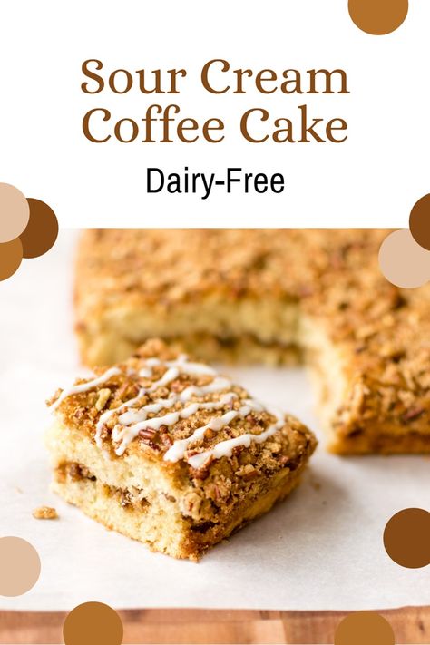 Dairy-Free Sour Cream Coffee Cake Recipe Dairy Free Sour Cream, Sour Cream Alternative, Sour Cream Coffee Cake Recipe, Sour Cream Desserts, King Arthur Gluten Free, Cashew Sour Cream, Dairy Free Coffee, Streusel Coffee Cake, Dairy Free Cake