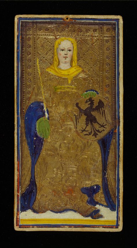 The Empress | Bonifacio Bembo for Visconti-Sforza Family | Medieval Tarot Cards | ca. 1450 | card no. 2 | The Morgan Library & Museum Wheel Of Fortune Tarot, Empress Tarot, Fortune Cards, Morgan Library, Tarot Cards Art, Tarot Art, Wheel Of Fortune, Reading Tarot Cards, Major Arcana