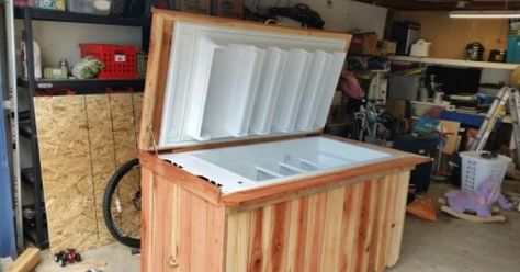 Freezers and Ice on Pinterest | disguise chest freezer | Pinterest ... Freezer Disguise, Freezer Ideas, Deer Processing, Paint Refrigerator, Chest Makeover, Deep Freezer, Beautiful Outdoor Furniture, Repurposing Ideas, Rain Barrels