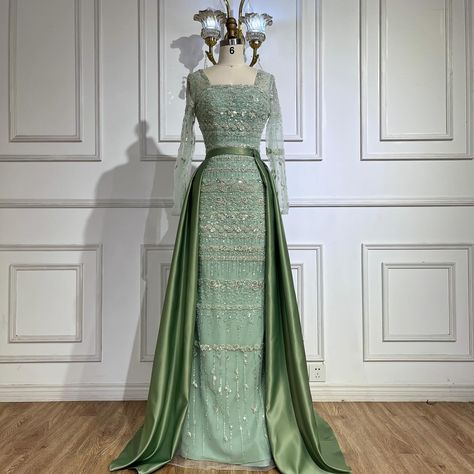 LA72126A Dubai Evening, Beaded Evening Gowns, Mermaid Design, Diy Wedding Dress, Bridal Elegance, Green Mermaid, Mermaid Silhouette, Nude Color, High End Fashion